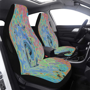 Car Seat Covers, Watercolor Blue Groovy Abstract Retro Liquid Swirl