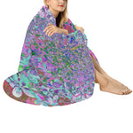 Round Throw Blankets, Elegant Aqua and Purple Limelight Hydrangea Detail