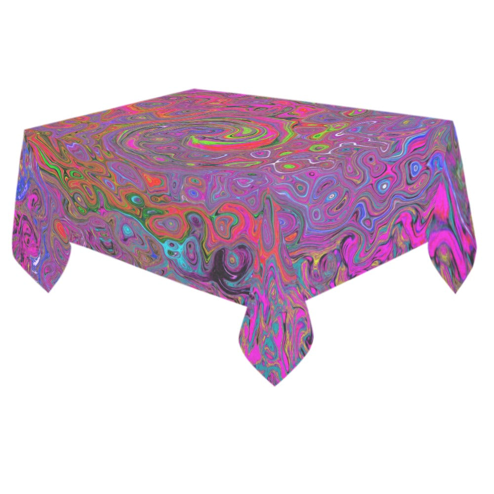 Tablecloths for Rectangle Tables, Psychedelic Groovy Magenta Retro Liquid Swirl