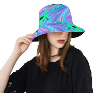 Bucket Hats - Cool Abstract Lime Green and Purple Floral Swirl