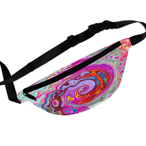 Fanny Pack, Groovy Abstract Retro Hot Pink and Blue Swirl