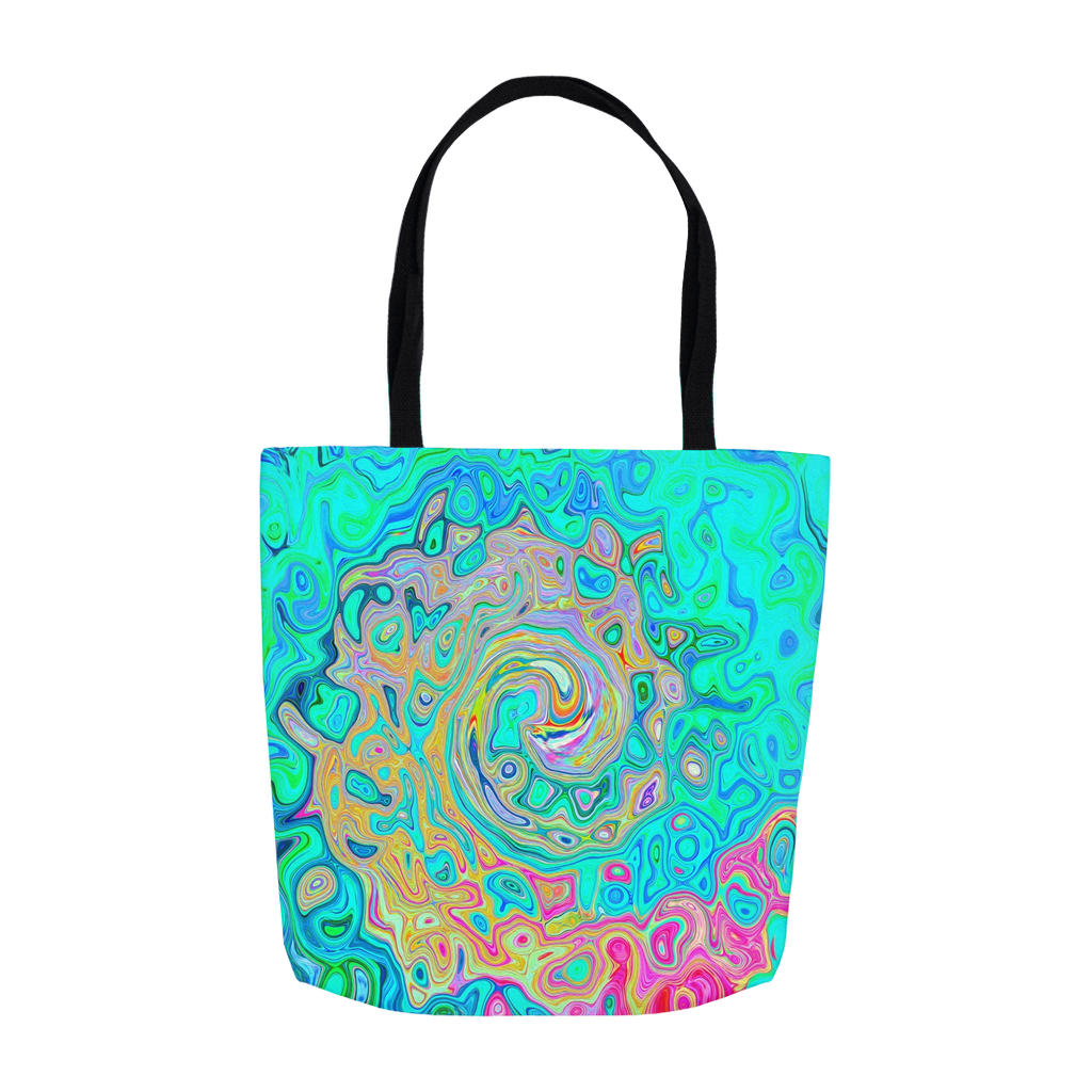 Tote Bags, Groovy Abstract Retro Rainbow Liquid Swirl