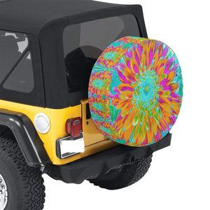 Spare Tire Covers - Medium, Tropical Orange and Hot Pink Decorative Dahlia