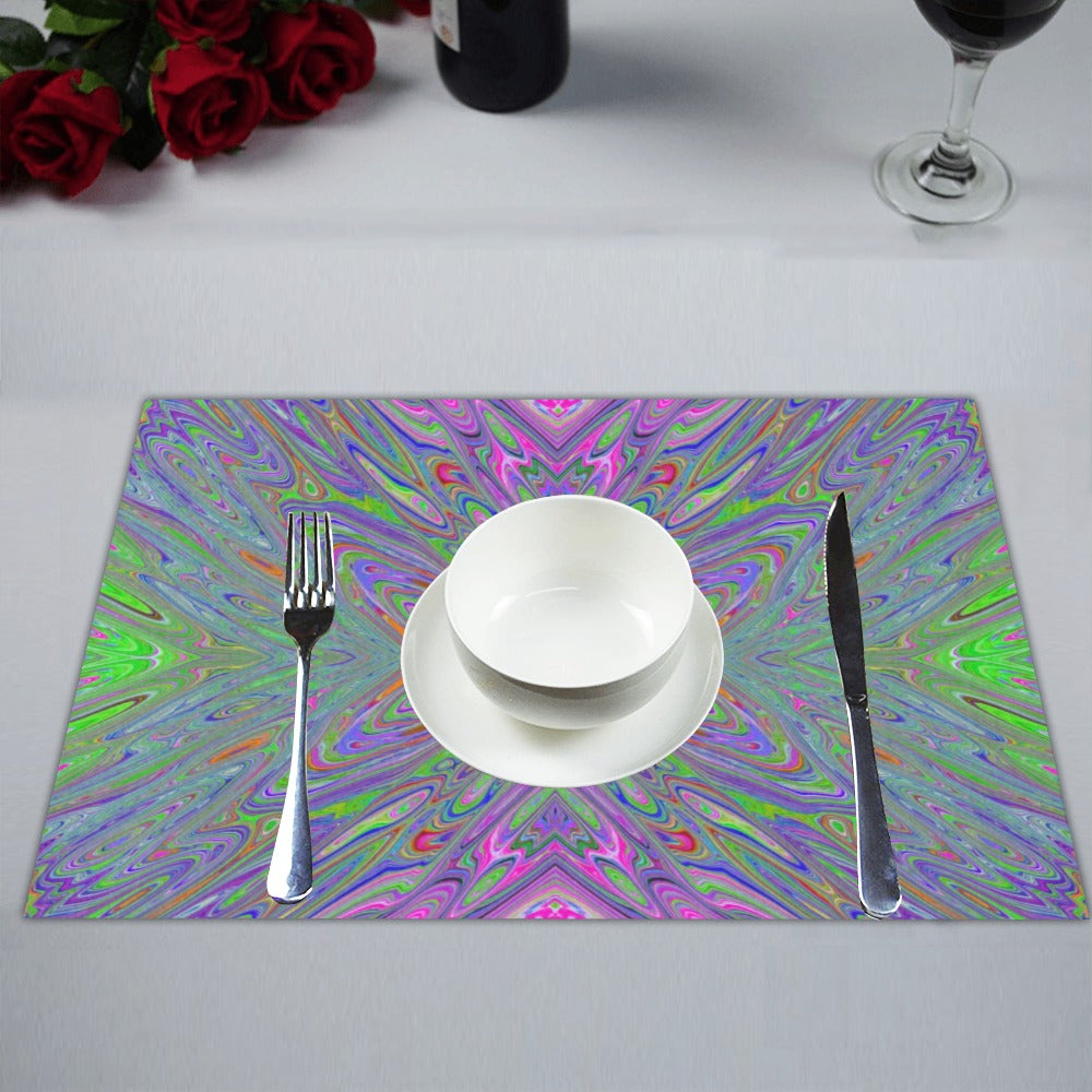 Cloth Placemats Set, Abstract Trippy Purple, Orange and Lime Green Butterfly
