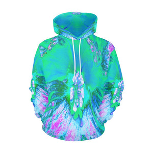 Hoodies for Women, Psychedelic Retro Green and Hot Pink Hibiscus Flower