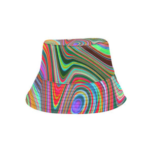 Bucket Hats, Trippy Red, Green and Blue Abstract Groovy Art