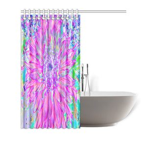Shower Curtains, Cool Pink Blue and Purple Artsy Dahlia Bloom - 72 x 72