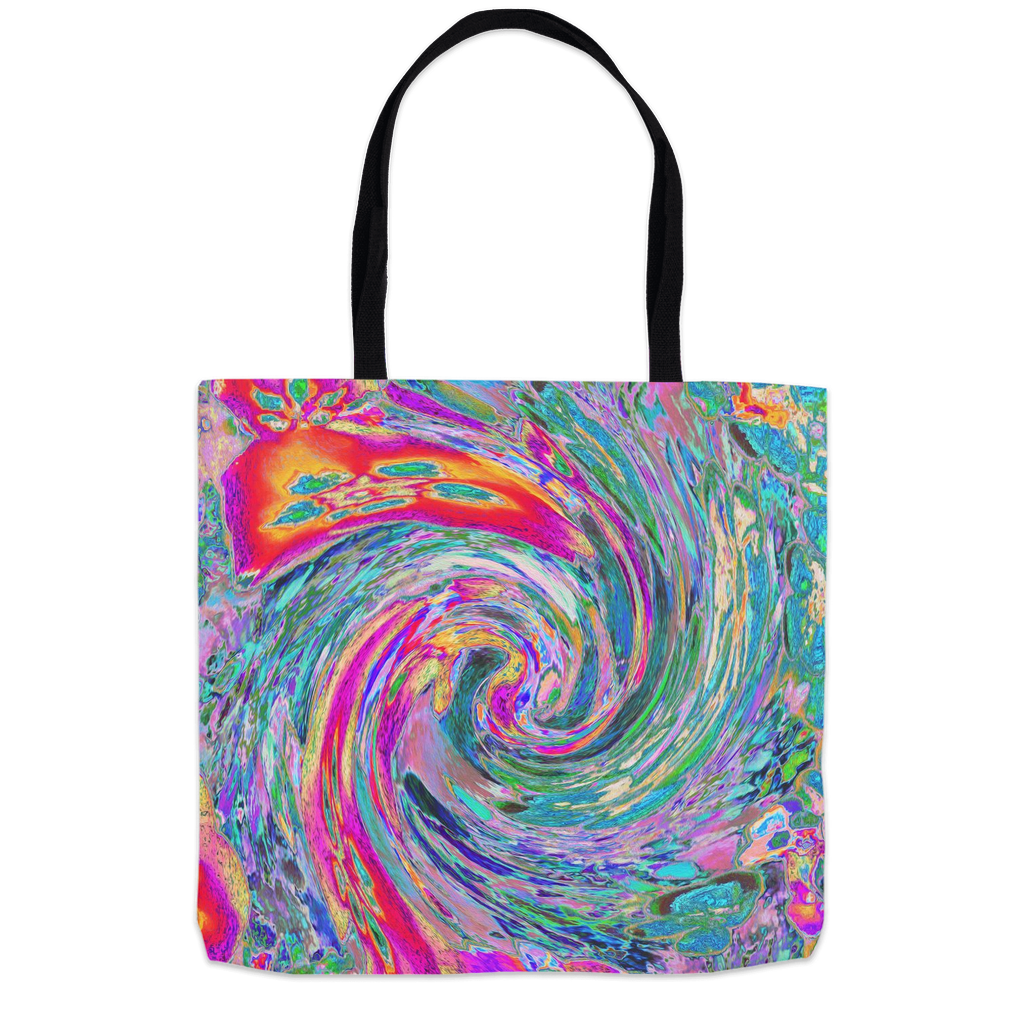 Colorful Tote Bags, Abstract Floral Psychedelic Rainbow Waves of Color