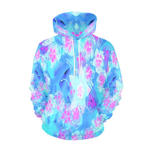 Hoodies for Women, Blue and Hot Pink Succulent Underwater Sedum