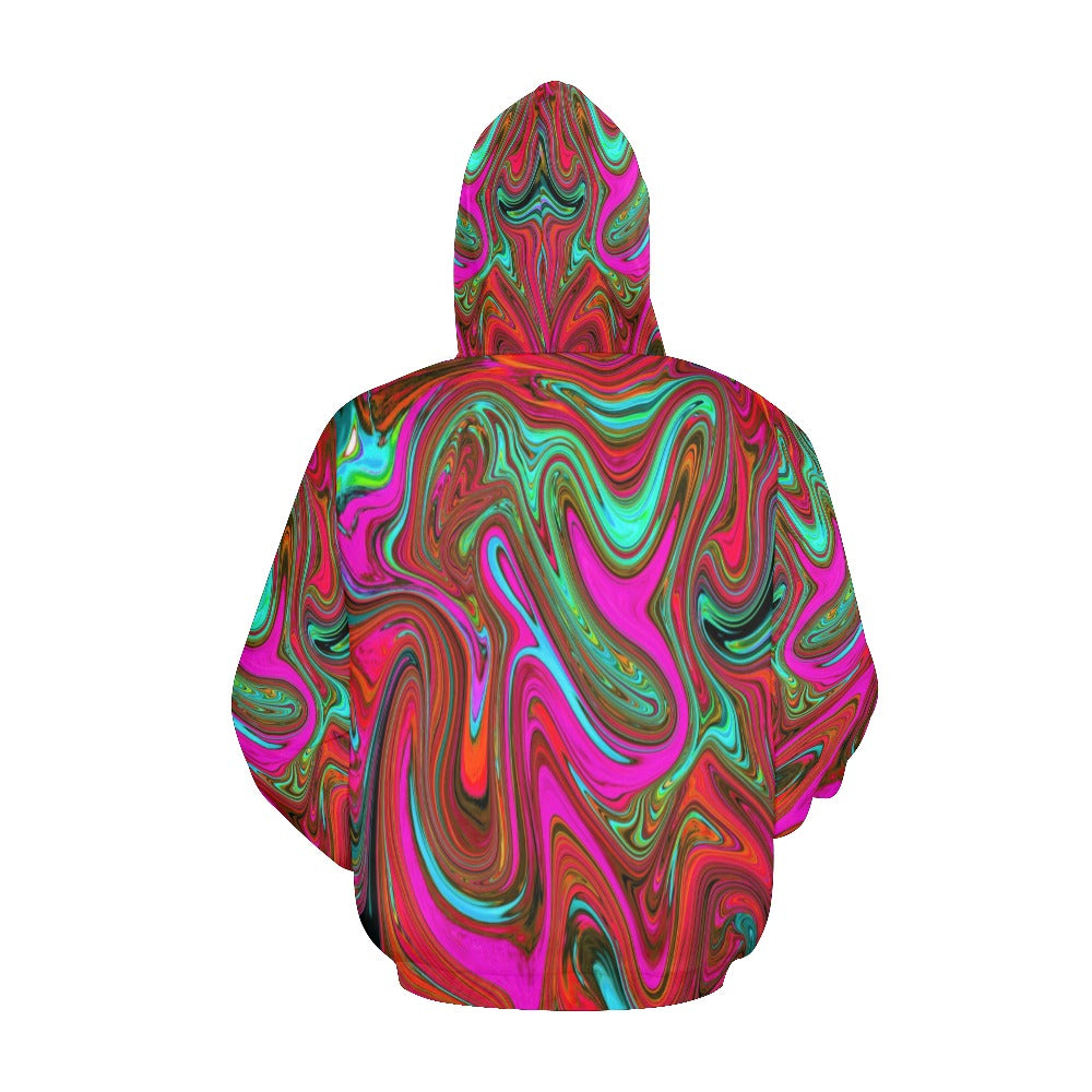Hoodies for Men, Retro Groovy Magenta, Red and Blue Abstract Art