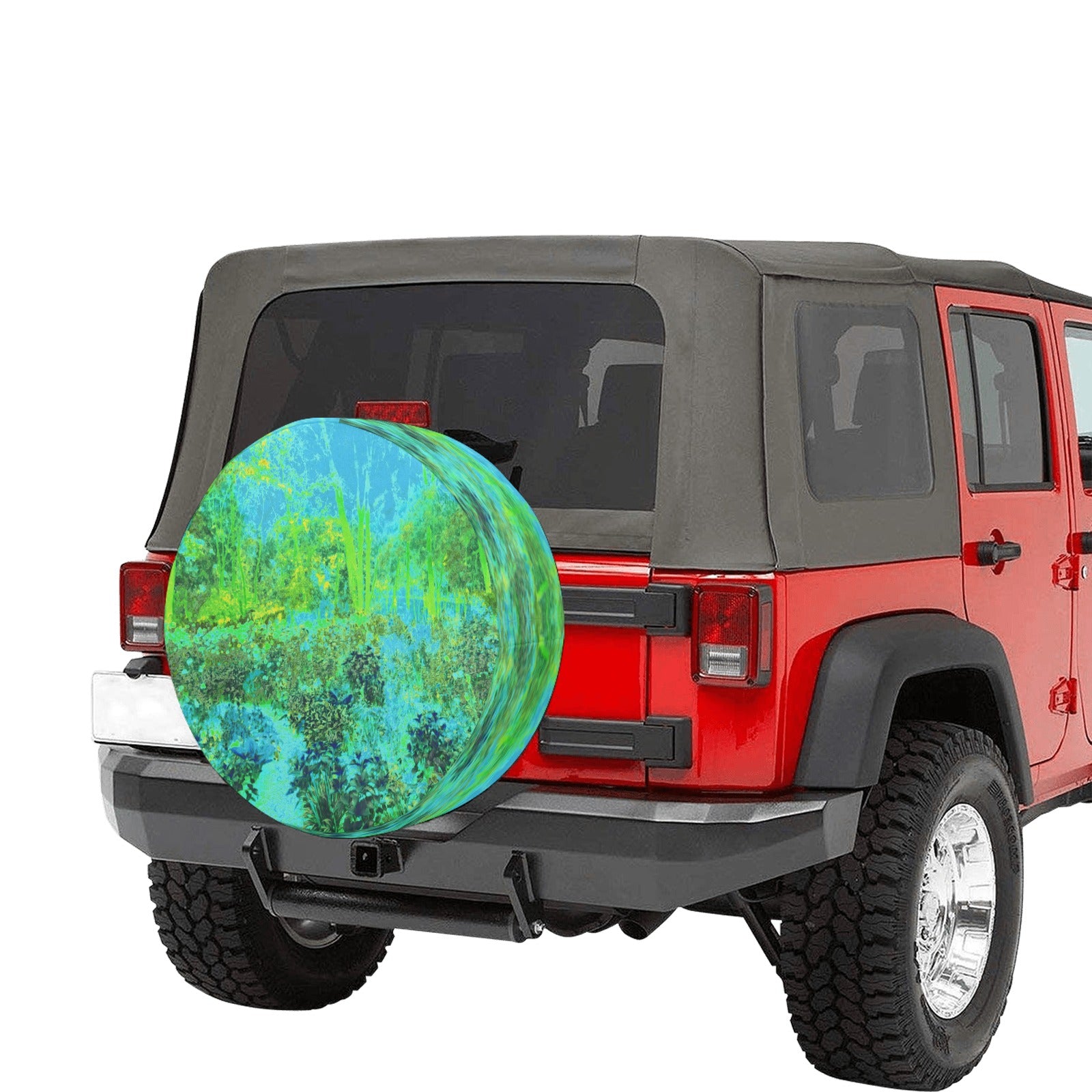 Spare Tire Covers, Trippy Lime Green and Blue Impressionistic Landscape - Small