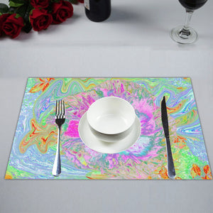 Cloth Placemats Set, Psychedelic Hot Pink and Ultra-Violet Hibiscus