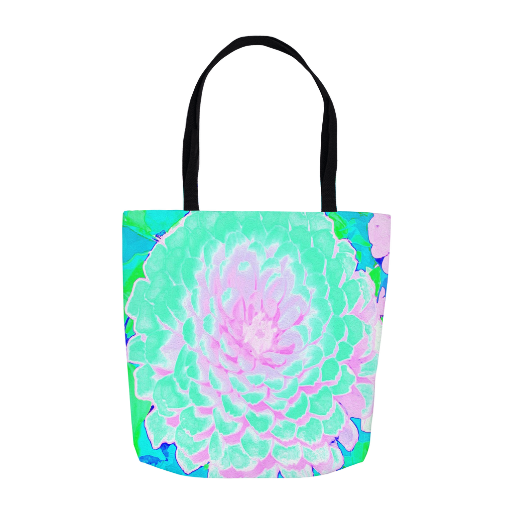 Tote Bags, Pretty Aqua and Pink Zinnia in the Summer Garden