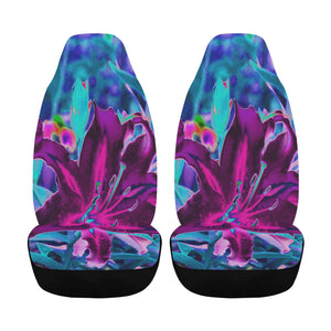 Car Seat Covers, Purple and Hot Pink Abstract Oriental Lily Flowers