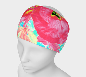 Headbands for Women, Two Rosy Red Coral Plum Crazy Hibiscus on Aqua