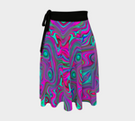 Wrap Skirts, Trippy Retro Magenta, Blue and Green Abstract