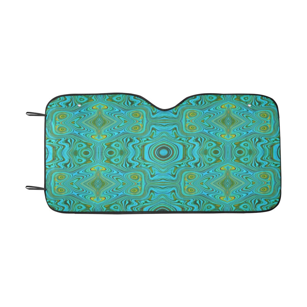 Auto Sun Shades, Trippy Retro Turquoise Chartreuse Abstract Pattern