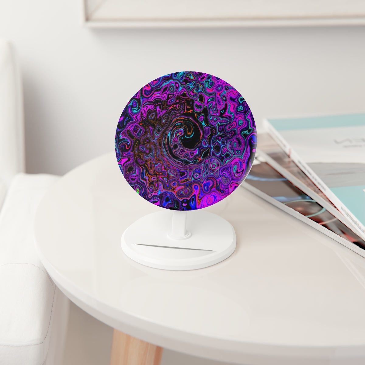 Induction Charger, Trippy Black and Magenta Retro Liquid Swirl