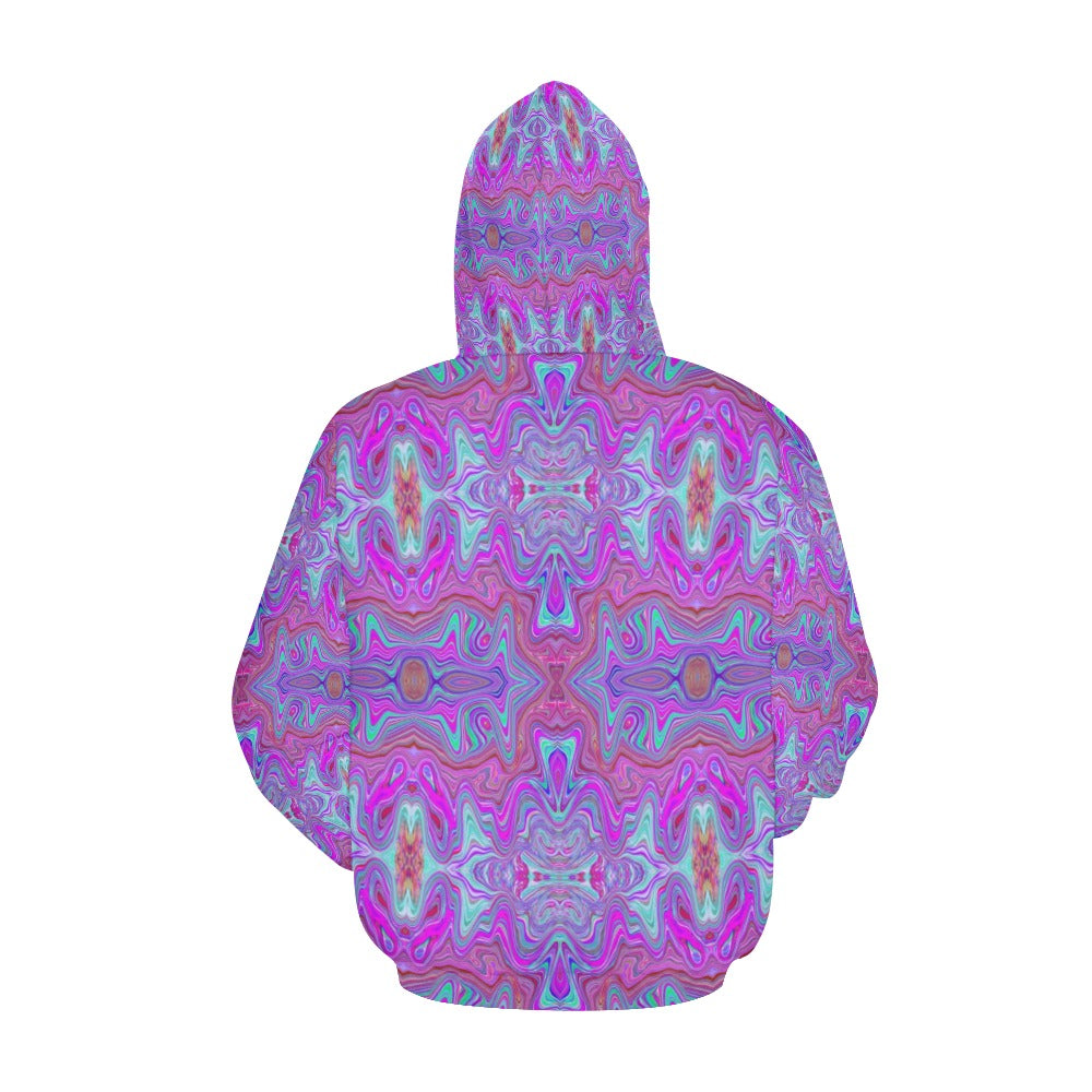 Lightweight Hoodies for Women, Wavy Magenta and Green Trippy Marbled Pattern