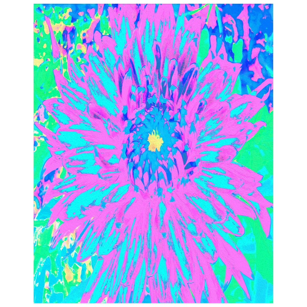 Floral Posters, Purple and Turquoise Blue Abstract Decorative Dahlia - Vertical