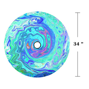 Spare Tire Cover with Backup Camera Hole - Groovy Abstract Ocean Blue and Green Liquid Swirl - Large
