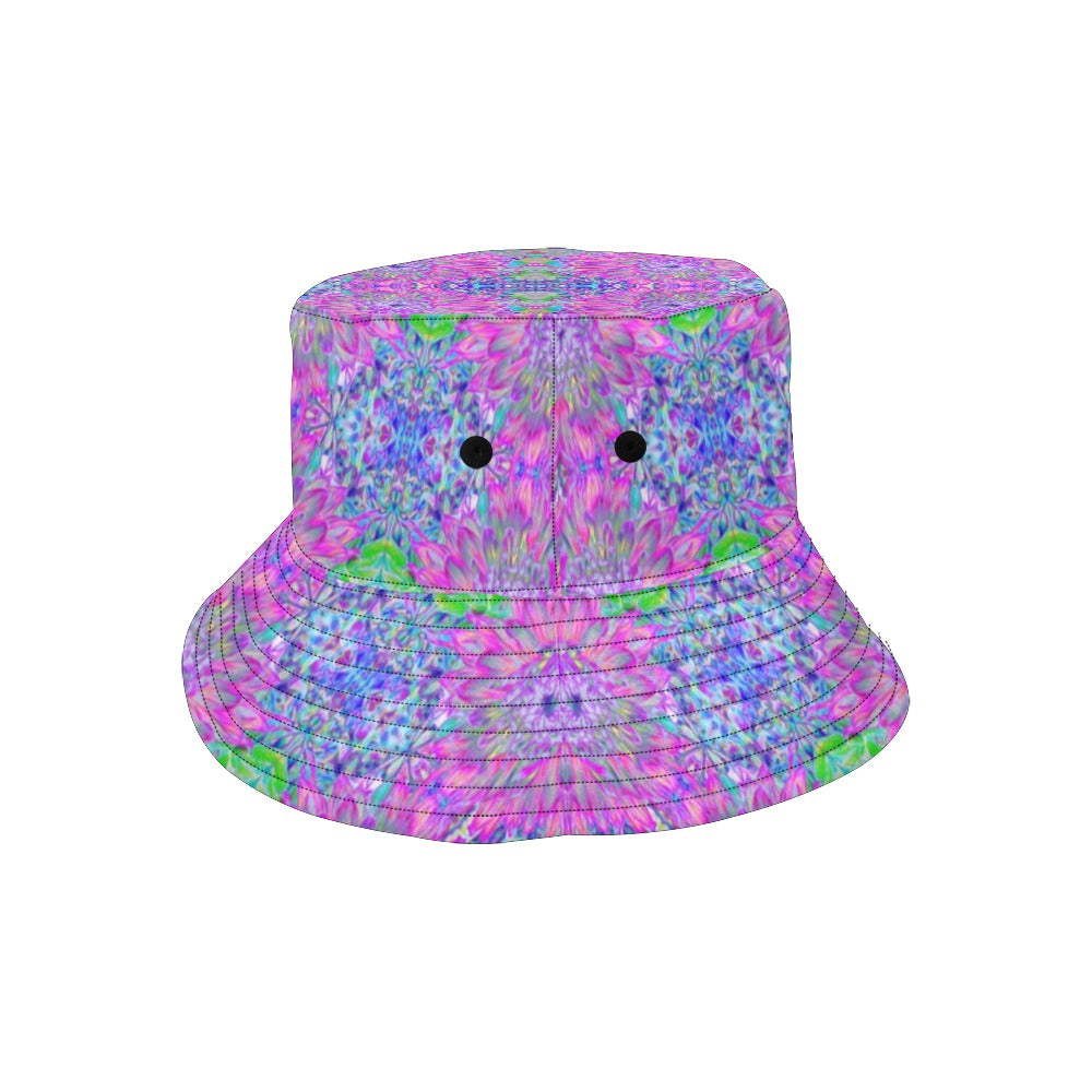 Bucket Hats for Women, Cool Magenta, Pink and Purple Dahlia Pattern