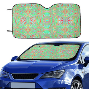 Auto Sun Shades, Trippy Retro Orange and Lime Green Abstract Pattern