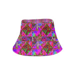 Bucket Hats for Women, Trippy Garden Quilt Painting with Lime Green Hydrangea