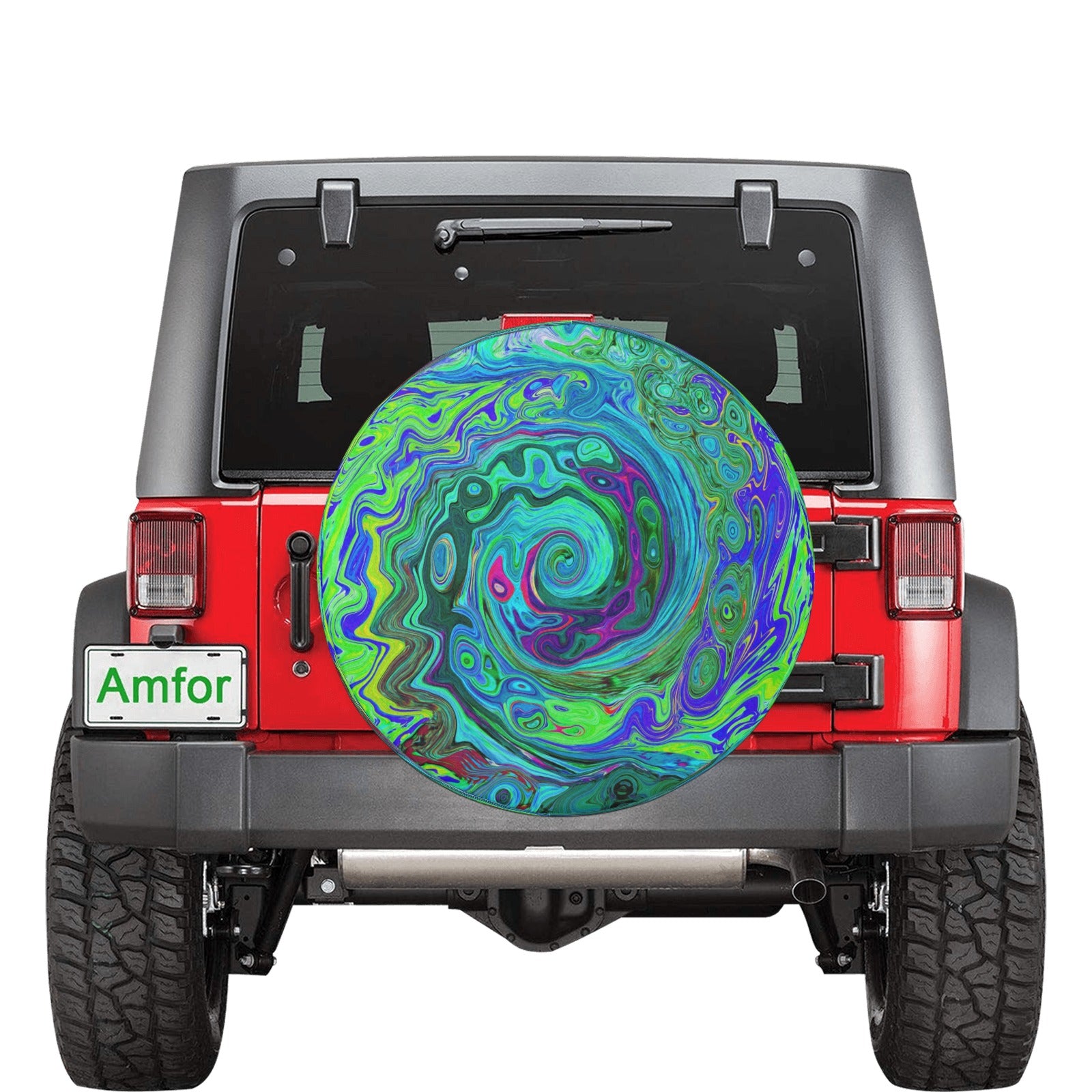 Spare Tire Covers, Groovy Abstract Retro Green and Blue Swirl - Large