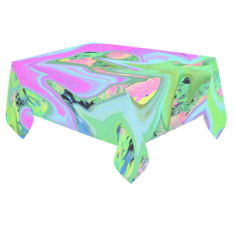 Tablecloths for Rectangle Tables, Retro Pink and Light Blue Liquid Art on Hydrangea