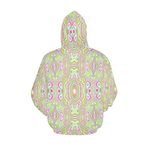 Hoodies for Women, Trippy Retro Pink and Lime Green Abstract Pattern