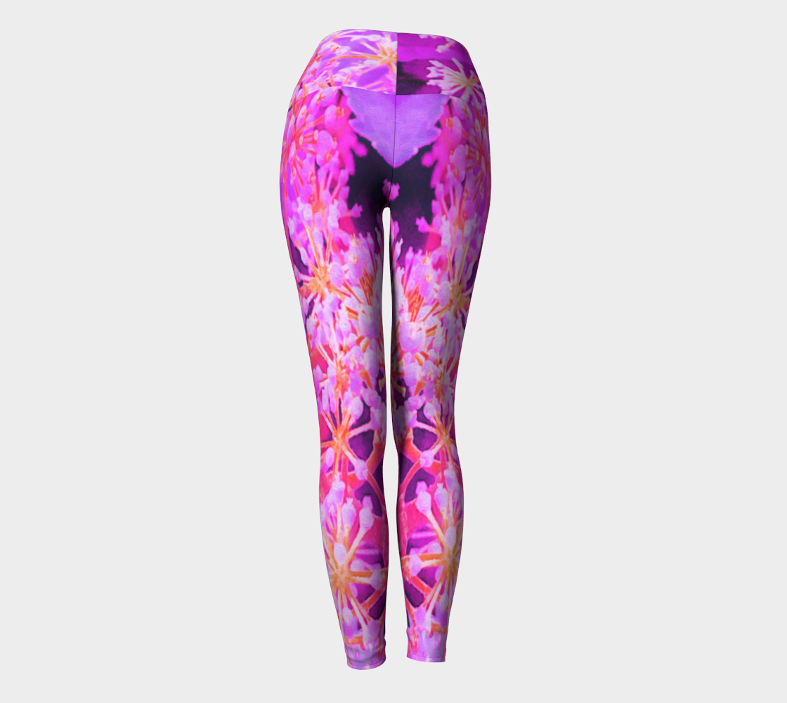 Artsy Yoga Leggings, Cool Abstract Retro Nature in Purple and Coral