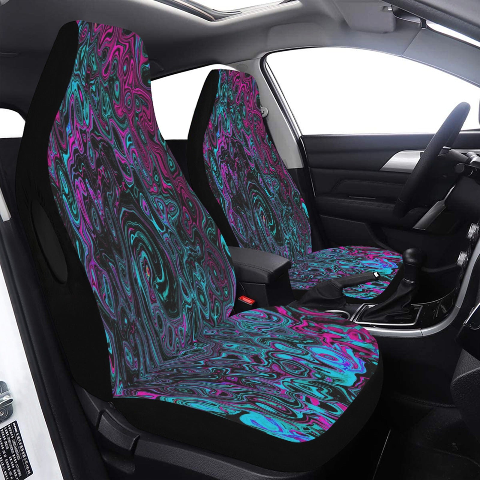 Car Seat Covers, Retro Aqua Magenta and Black Abstract Swirl
