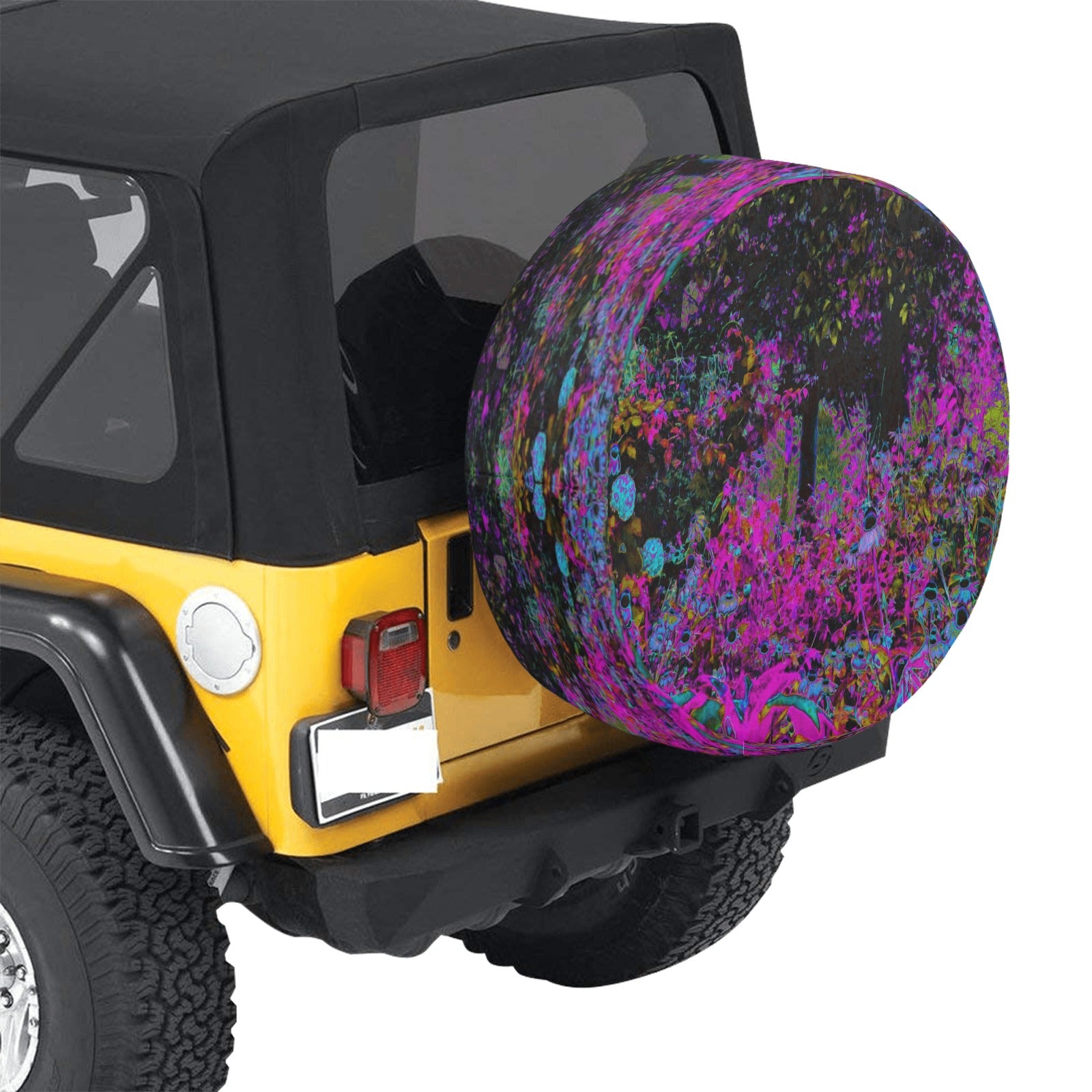 Spare Tire Covers, Psychedelic Hot Pink and Black Garden Sunrise - Large