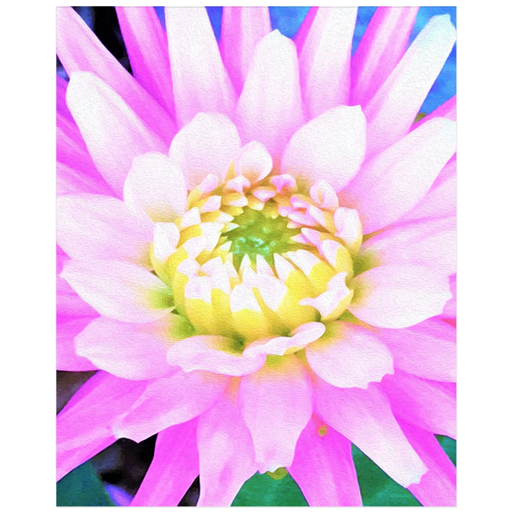 Posters, Pretty Pink, White and Yellow Cactus Dahlia Macro - Vertical