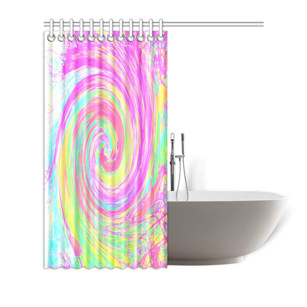 Shower Curtains, Groovy Abstract Pink and Blue Liquid Swirl