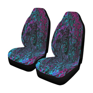 Car Seat Covers, Retro Aqua Magenta and Black Abstract Swirl