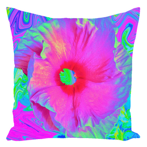 Decorative Throw Pillows, Psychedelic Pink and Red Hibiscus Flower - Square