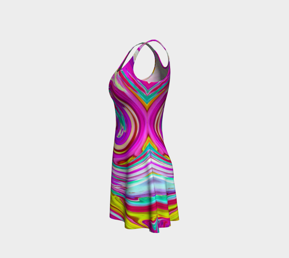 Fit and Flare Dresses, Colorful Fiesta Swirl Retro Abstract Design