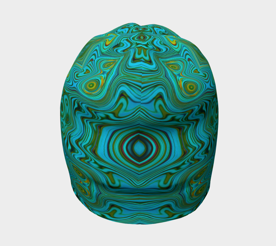 Beanie Hats, Trippy Retro Turquoise Chartreuse Abstract Pattern