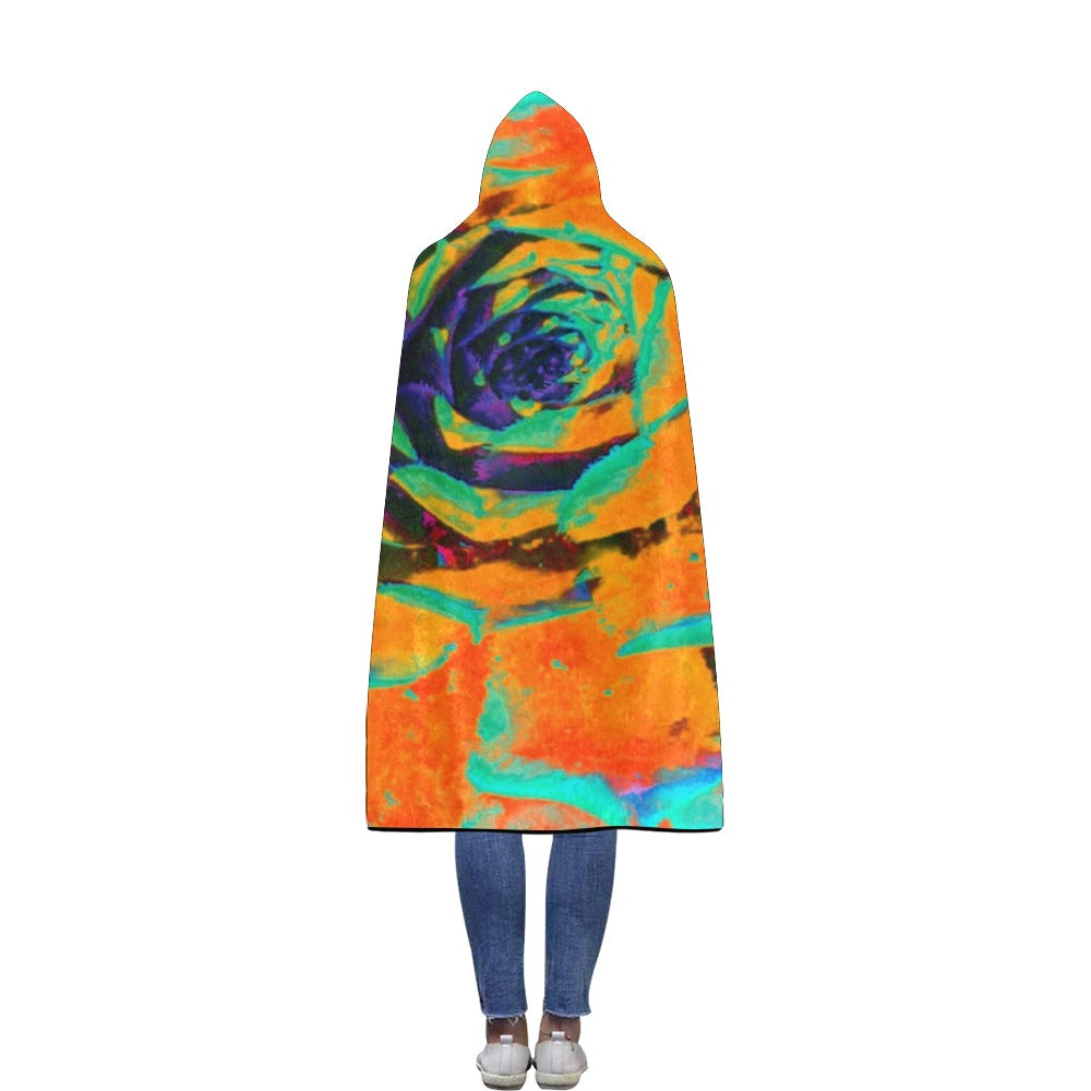 Hooded Blankets for Men, Aquamarine and Orange Succulent Sedum Rosette