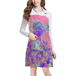 Apron with Pockets, Abstract Purple and Blue Hydrangea with Magenta Sky