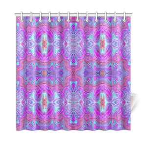 Colorful Shower Curtains, Wavy Magenta and Green Trippy Marbled Pattern