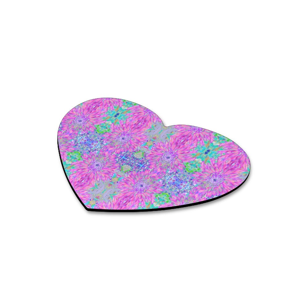 Heart Shaped Mousepads, Cool Magenta, Pink and Purple Dahlia Pattern