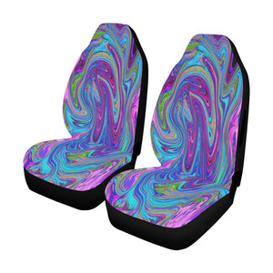 Car Seat Covers, Blue, Pink and Purple Groovy Abstract Retro Art