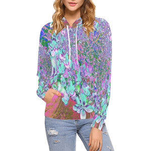 Hoodies for Women, Elegant Aqua and Purple Limelight Hydrangea Detail