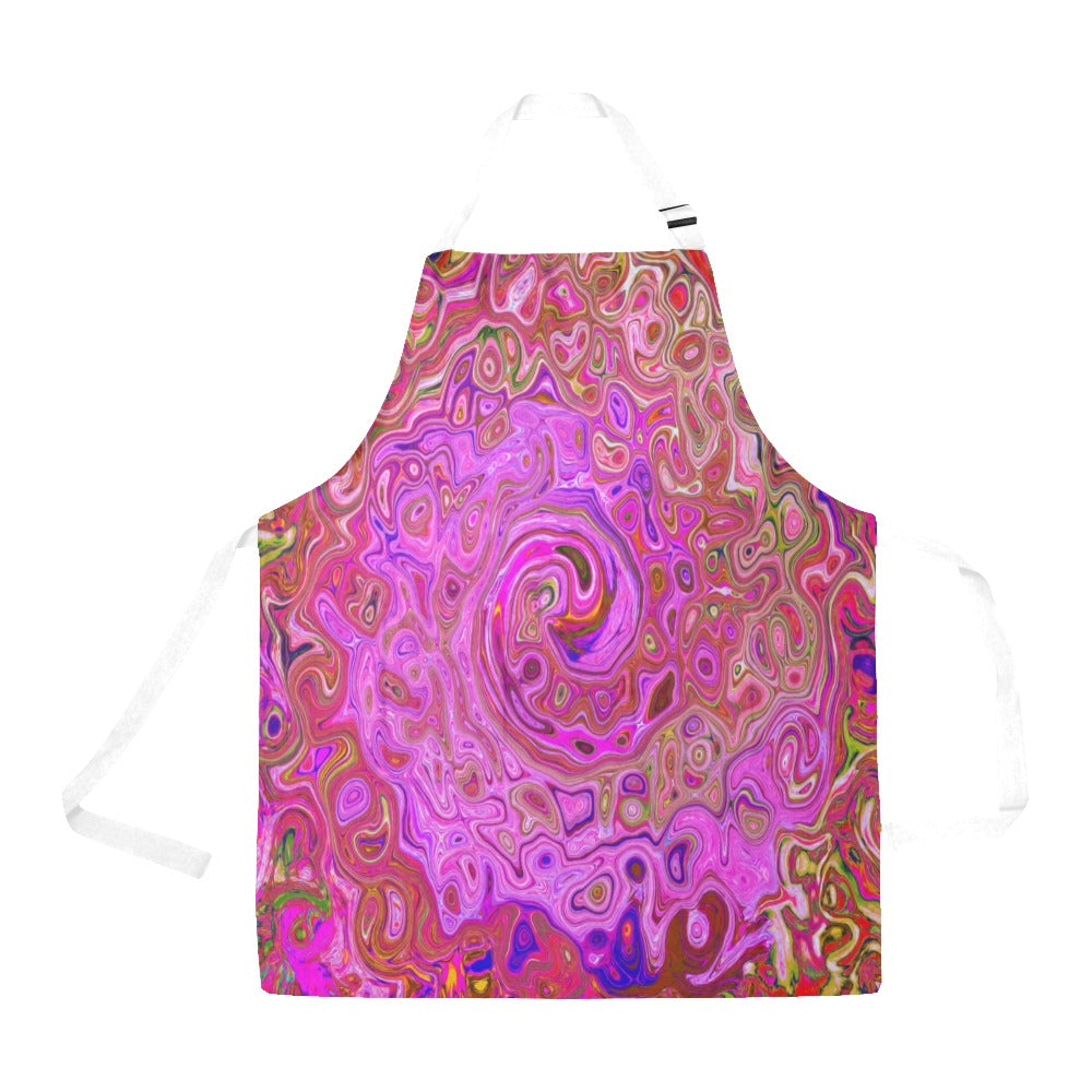Apron with Pockets, Hot Pink Marbled Colors Abstract Retro Swirl