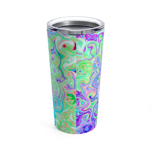 Tumbler 20oz, Groovy Abstract Retro Pink and Green Swirl