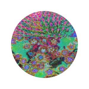 Round Throw Blankets, Psychedelic Abstract Groovy Purple Sedum
