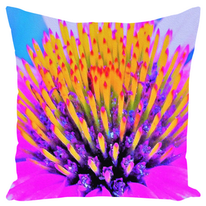 Decorative Throw Pillows, Abstract Macro Hot Pink and Yellow Coneflower